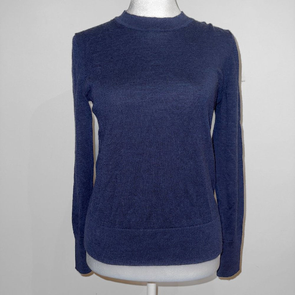 Navy Blue Crew Neck 100% Merino Wool Sweater Size Small